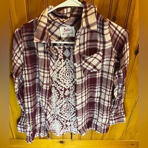 JUSTICE Purple Plaid Button Down Long Sleeve